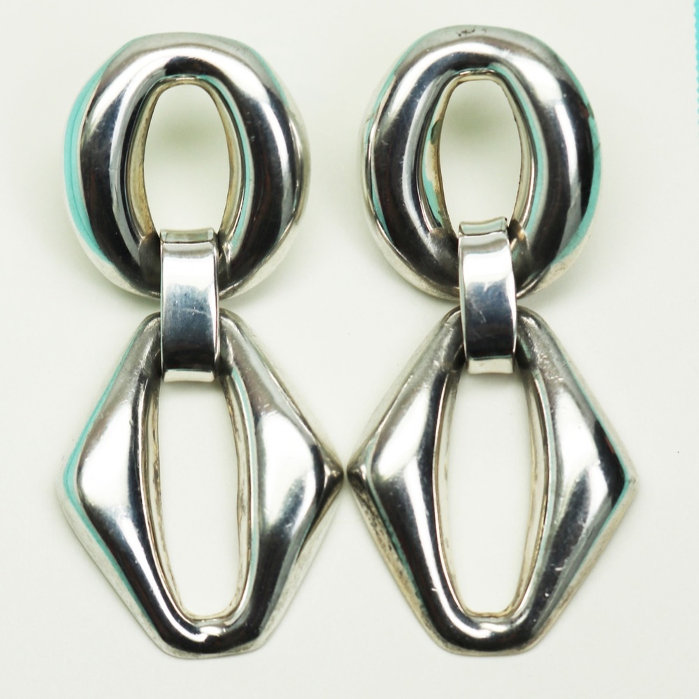 Large Silver Doorknocker Earrings *Unsigned* - image 5